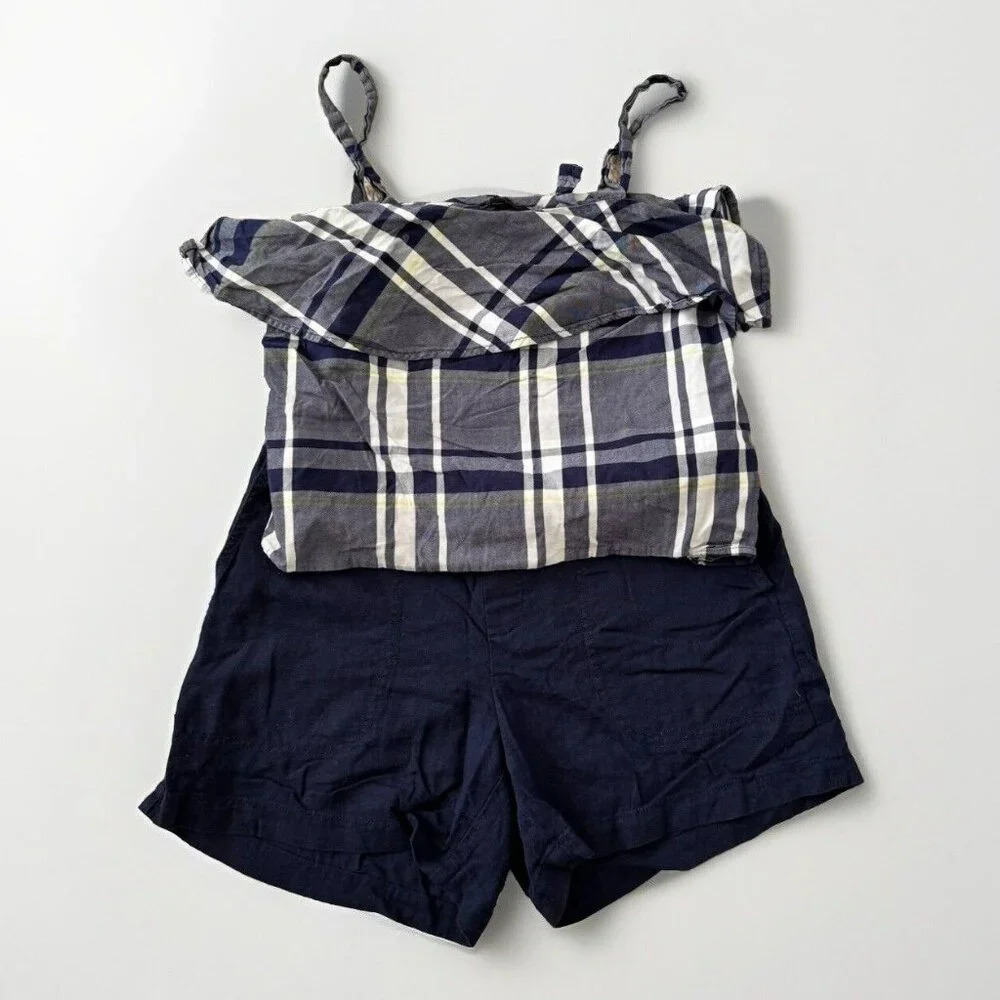 Banana Republic Womens Blue White Plaid Sleeveless Blouse With Shorts Size Small